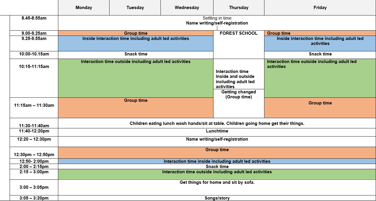 Nursery Timetable Nursery Timetable