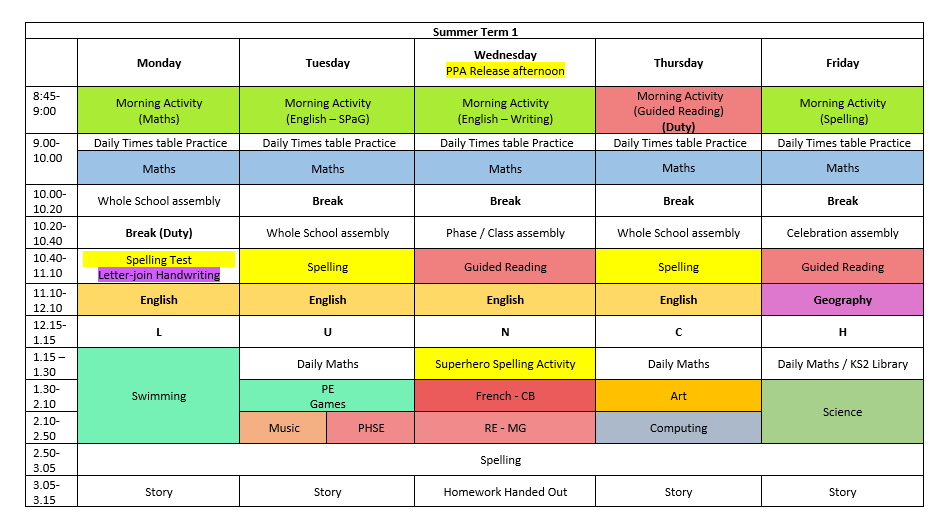 Lilac Summer Timetable